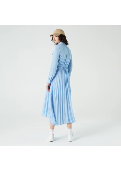 Kadın Uzun Kollu Gömlek Yaka Mavi Elbise fiyatları