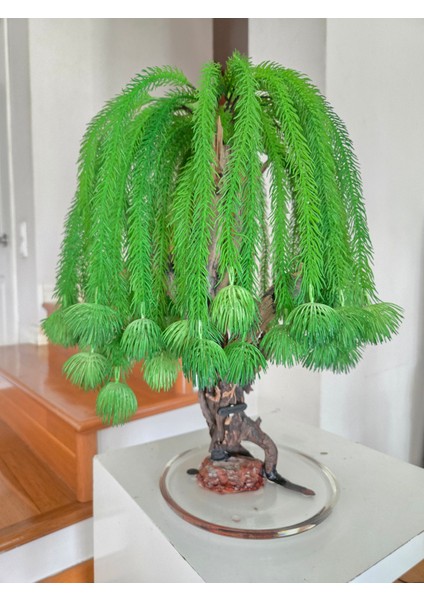 El Yapımı Salkım Söğüt Bonsai Ağaç – Doğal Ağaç Gövdesi, Epoksi Tabanlı Yapay Dekoratif Ağaç, Yeşil Tasarım Masaüstü Ev Ofis Süsü