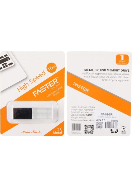 Faster 16 GB Mimi Serisi USB 3.0 Yüksek Hızlı Mavi Işıklı Metal Flash Bellek fırsatları