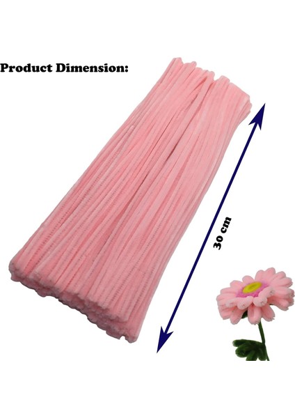 25 Adet Gül Kurusu Pembe Şönil , Çiçek Yapımına Uygun Tüylü Tel, 30 cm 6 mm fiyatları