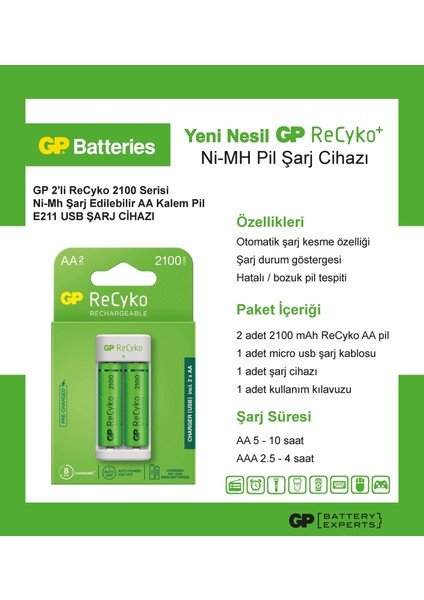 E211 USB Pil Şarj Cihazı ve 2100 mAh 1,2 V AA Şarjlı Kalem Pil Seti – Dayanıklı ve Taşınabilir Kullanım modelleri