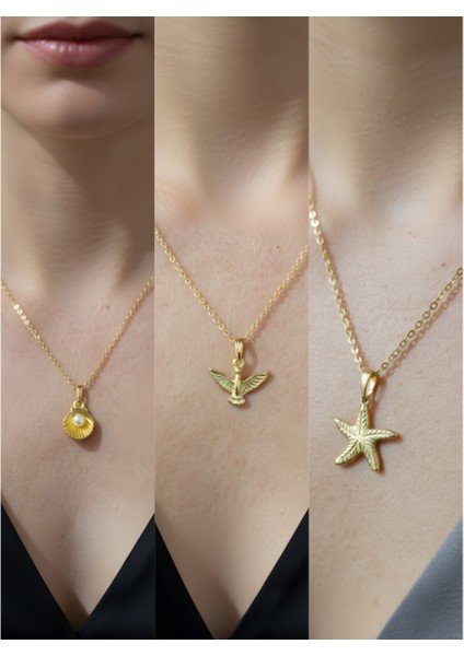 Üçlü Kombin Altın Kaplama Sembol Kolye Seti