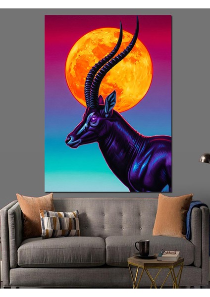 Gün Batımı Boynuzlu Antilop Dekoratif Kanvas - Mdf Ahşap Tablo fiyatları