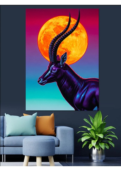 Gün Batımı Boynuzlu Antilop Dekoratif Kanvas - Mdf Ahşap Tablo modelleri