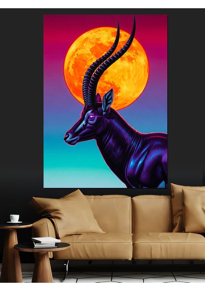 Gün Batımı Boynuzlu Antilop Dekoratif Kanvas - Mdf Ahşap Tablo fırsatları