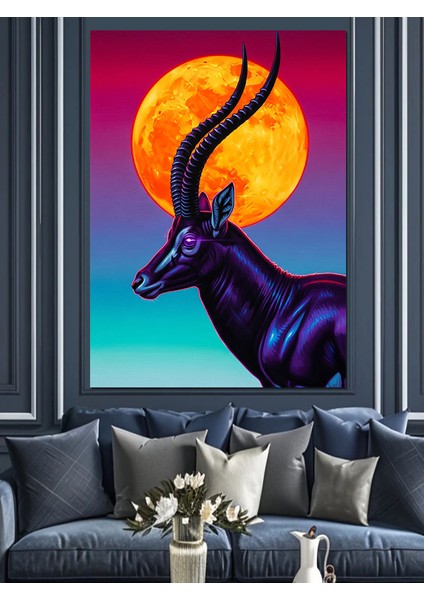 Gün Batımı Boynuzlu Antilop Dekoratif Kanvas - Mdf Ahşap Tablo indirimleri