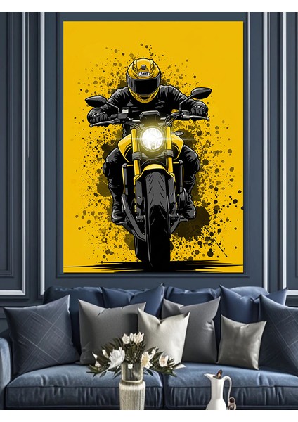 Siyah Hızlı Motor Bisiklet Dekoratif Kanvas - Mdf Ahşap Tablo
