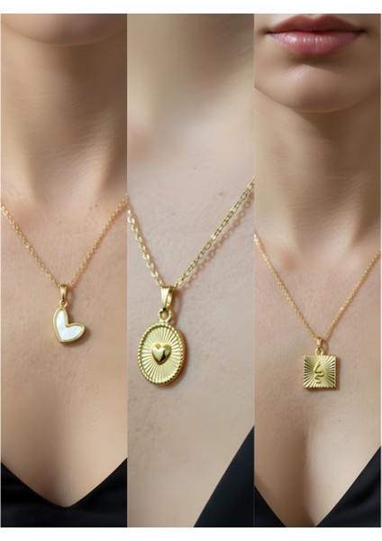 Üçlü Kombin Altın Kaplama Sembol Kolye Seti