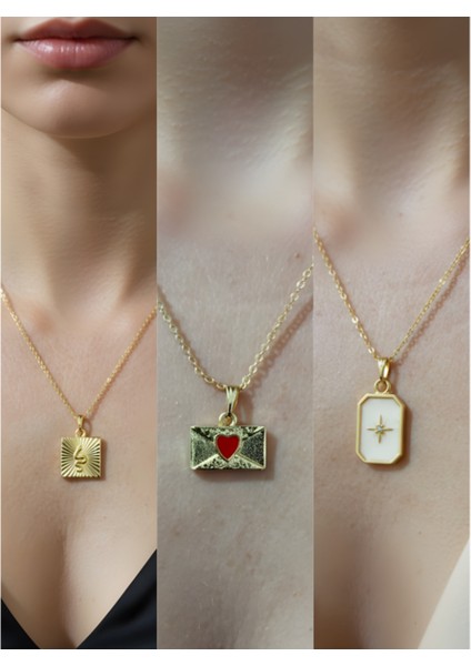 Üçlü Kombin Altın Kaplama Sembol Kolye Seti