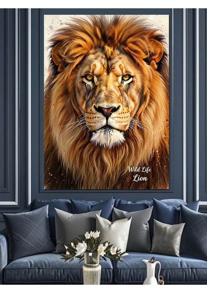 Kükreyen Aslan Hayvan Portresi Dekoratif Kanvas - Mdf Ahşap Tablo