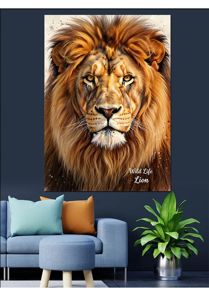 Kükreyen Aslan Hayvan Portresi Dekoratif Kanvas - Mdf Ahşap Tablo modelleri