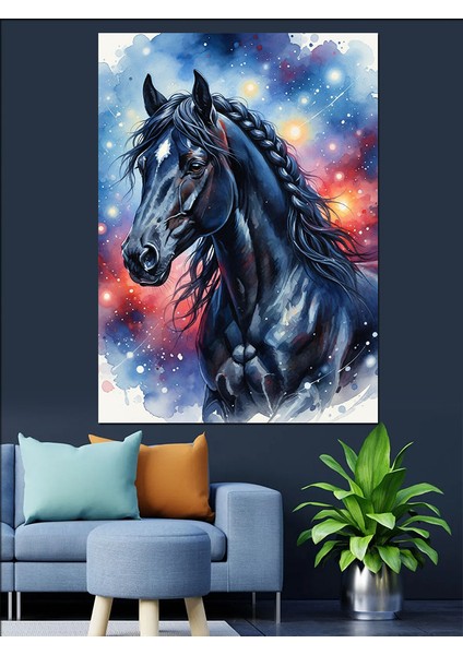 Koyu At Baş Vurusu Dekoratif Kanvas - Mdf Ahşap Tablo