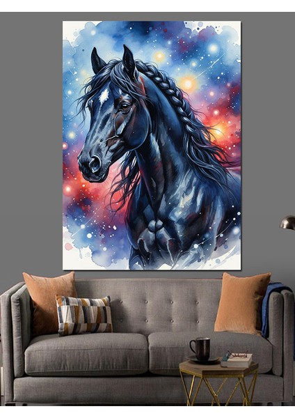 Koyu At Baş Vurusu Dekoratif Kanvas - Mdf Ahşap Tablo fiyatları