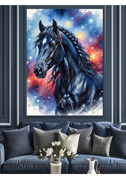 Koyu At Baş Vurusu Dekoratif Kanvas - Mdf Ahşap Tablo fırsatları