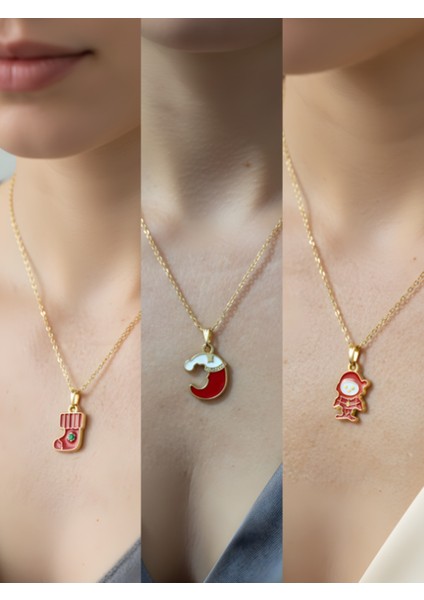 Yeni Yıl Üçlü Kombin Altın Kaplama Kolye Seti