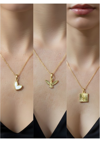 Üçlü Kombin Altın Kaplama Sembol Kolye Seti