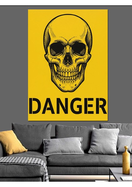 Sarı Kafatası Tehlike Işareti Dekoratif Kanvas - Mdf Ahşap Tablo