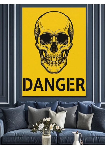 Sarı Kafatası Tehlike Işareti Dekoratif Kanvas - Mdf Ahşap Tablo fiyatları
