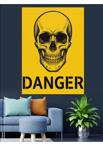 Sarı Kafatası Tehlike Işareti Dekoratif Kanvas - Mdf Ahşap Tablo fırsatları
