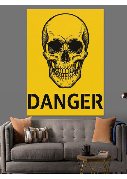 Sarı Kafatası Tehlike Işareti Dekoratif Kanvas - Mdf Ahşap Tablo indirimleri