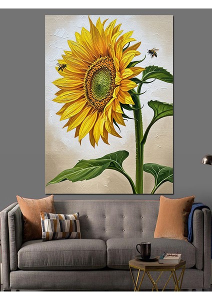 Dev Ayçiçeği Parlak Sarı Dekoratif Kanvas - Mdf Ahşap Tablo