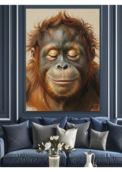 Orman Orangutanı Yağlıboya Görünüm Dekoratif Kanvas - Mdf Ahşap Tablo