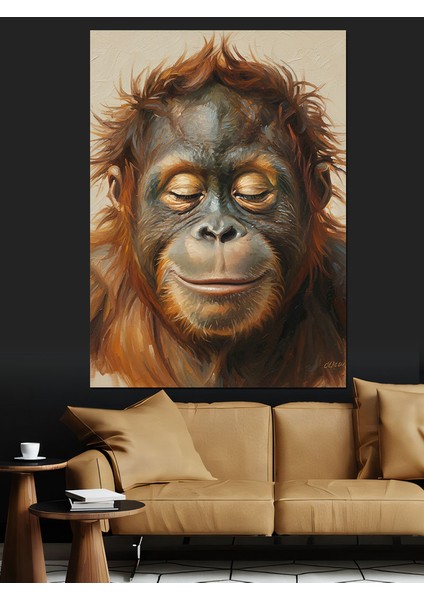 Orman Orangutanı Yağlıboya Görünüm Dekoratif Kanvas - Mdf Ahşap Tablo fiyatları