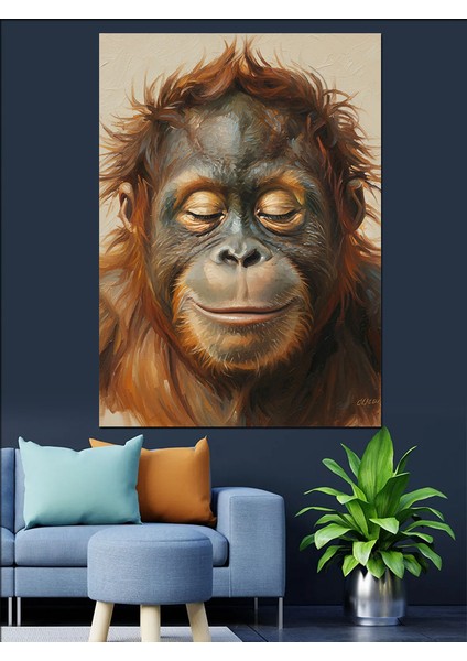 Orman Orangutanı Yağlıboya Görünüm Dekoratif Kanvas - Mdf Ahşap Tablo modelleri