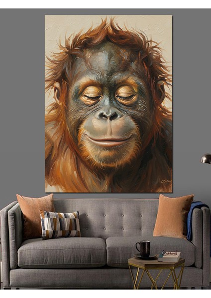Orman Orangutanı Yağlıboya Görünüm Dekoratif Kanvas - Mdf Ahşap Tablo fırsatları