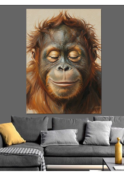 Orman Orangutanı Yağlıboya Görünüm Dekoratif Kanvas - Mdf Ahşap Tablo indirimleri