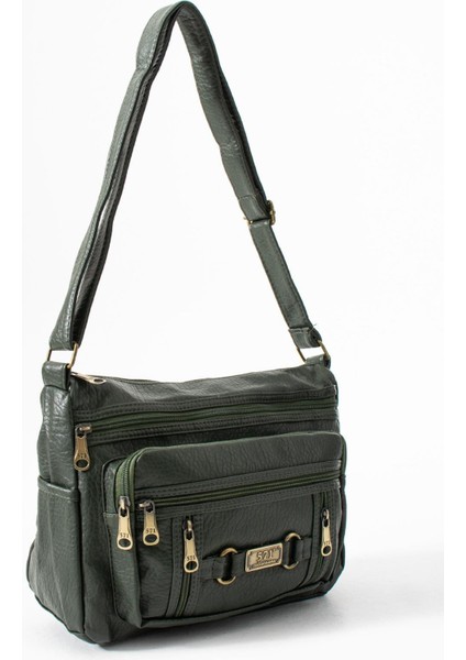 Yıkama deri Çapraz Askılı Omuz Çantası Poliüretan Deri Haki MODEL:(571-14-16F) modelleri