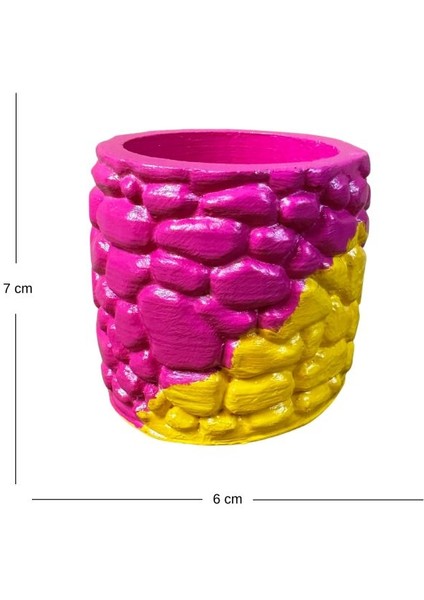 9011 El Yapım Taş Motifli 2'li Mor ve Pembe Dekor Saksısı- 6 x 7 cm modelleri
