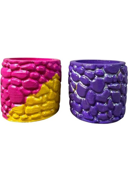 9011 El Yapım Taş Motifli 2'li Mor ve Pembe Dekor Saksısı- 6 x 7 cm fırsatları