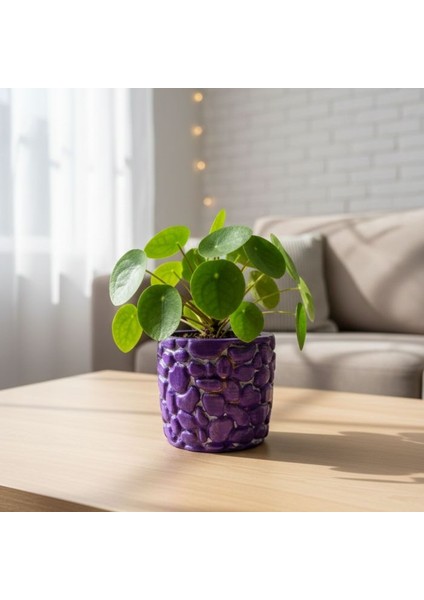 9011 El Yapım Taş Motifli 2'li Mor ve Pembe Dekor Saksısı- 6 x 7 cm indirimleri