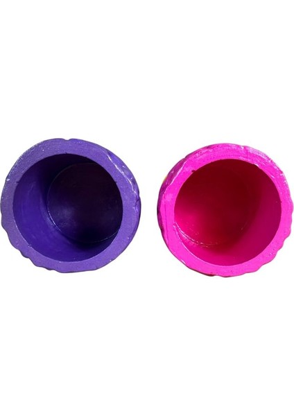 9011 El Yapım Taş Motifli 2'li Mor ve Pembe Dekor Saksısı- 6 x 7 cm