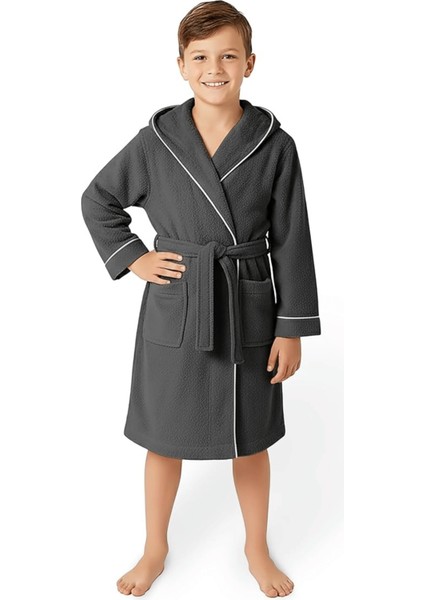 Çocuk Bornoz 13-14 Yaş | %100 Pamuklu-Antrasit-Yumuşak Doku-Kapüşonlu-Cepli-Biyeli indirimleri