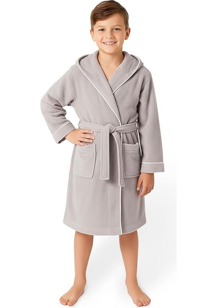 Çocuk Bornoz 11-12 Yaş | %100 Pamuklu-Gri-Yumuşak Doku-Kapüşonlu-Cepli-Biyeli indirimleri