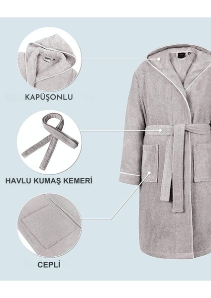 Çocuk Bornoz 7-8 Yaş | %100 Pamuklu-Gri-Yumuşak Doku-Kapüşonlu-Cepli-Biyeli fırsatları