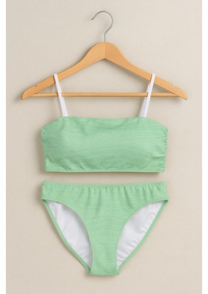 Kadın Mint Yeşili Askılı Bikini Takımı – Iki Parça – Dokulu Mayo Kumaşı 1440-1Y modelleri