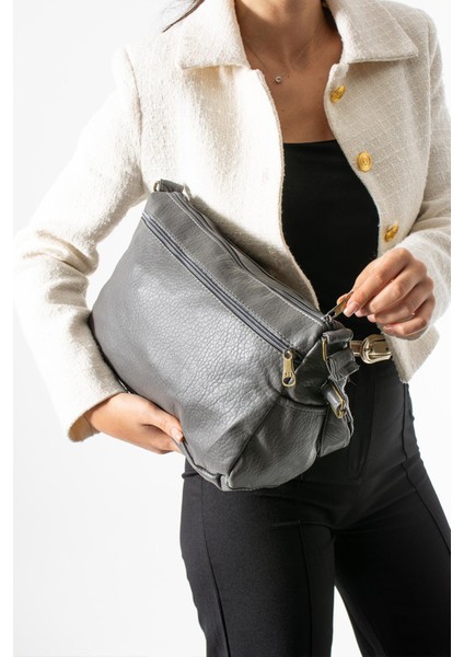 Yıkama deri Çapraz Askılı Omuz Çantası Poliüretan Deri Gri MODEL:(571-14-16D) fiyatları