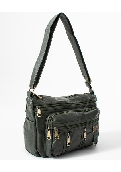 Yıkama deri Çapraz Askılı Omuz Çantası Poliüretan Deri Haki MODEL:(571-14-16D) modelleri