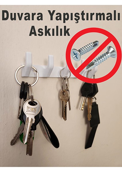 Duvara Yapıştırmalı 5'li Anahtar Askılık Kolay Duvara Monte Askılık Banyo Mutfak Çok Amaçlı Askılık