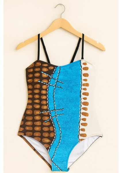 Kadın Dijital Baskılı Etnik Desen Tek Parça Mayo – Ince Askılı 0015-07 indirimleri