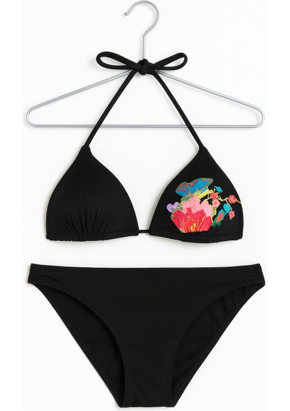 Siyah Üçgen Bikini Takımı – Renkli Desen Detaylı 1228-47 indirimleri