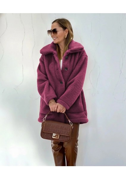 Kadın Uzun Kollu Yakalı Önden Düğmeli Welsoft Kaban