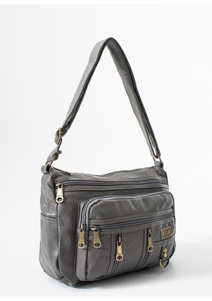 Yıkama deri Çapraz Askılı Omuz Çantası Poliüretan Deri Gri MODEL:(571-14-16D) modelleri