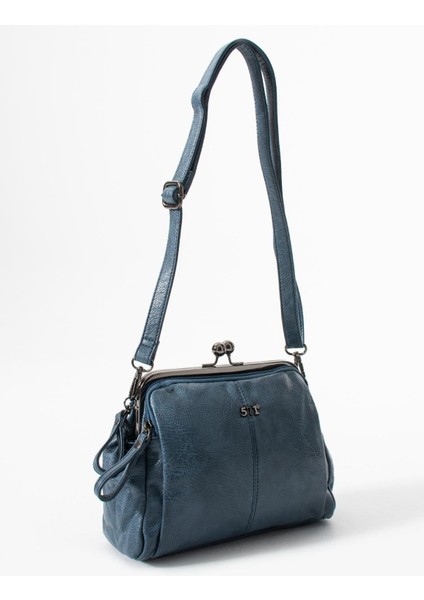 Yıkama Deri Klipsli Fermuarlı 3 Bölmeli Burslu Omuz Çantası Mavi MODEL:(571-13T) modelleri