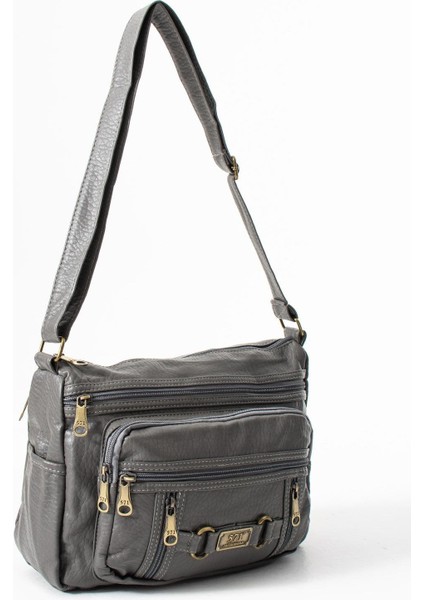 Yıkama deri Çapraz Askılı Omuz Çantası Poliüretan Deri Gri MODEL:(571-14-16F) modelleri