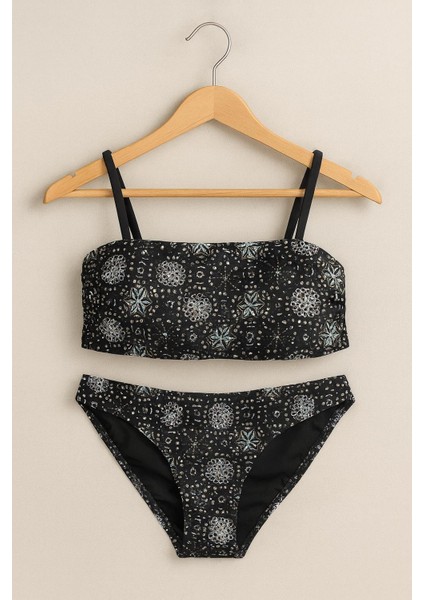Kadın Siyah Desenli Bikini Takımı – Askılı Üst – Yüksek Kaliteli Mayo Kumaş 1440 modelleri
