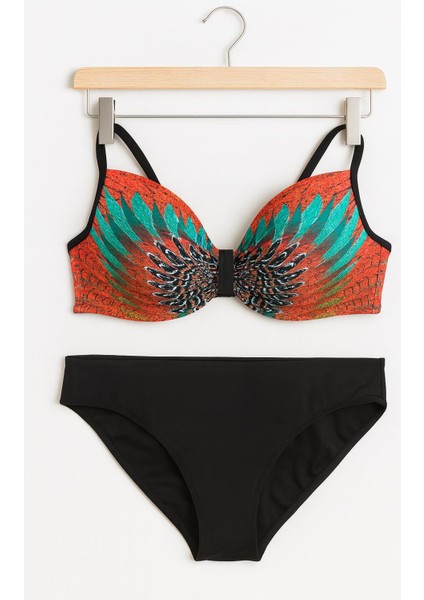 Kadın Desenli Dolgulu Bikini Takımı – Kanat Desen Üst & Siyah Alt 1280-09 modelleri